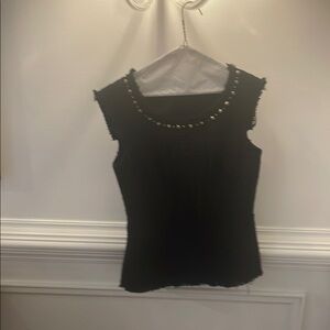 Rebecca Taylor Black Sleeveless Embellished Blouse